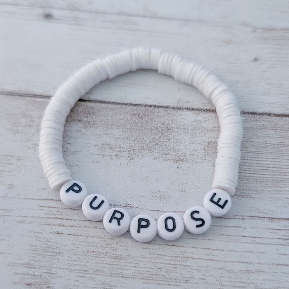 White Stretch Bracelet with "Purpose" Beads